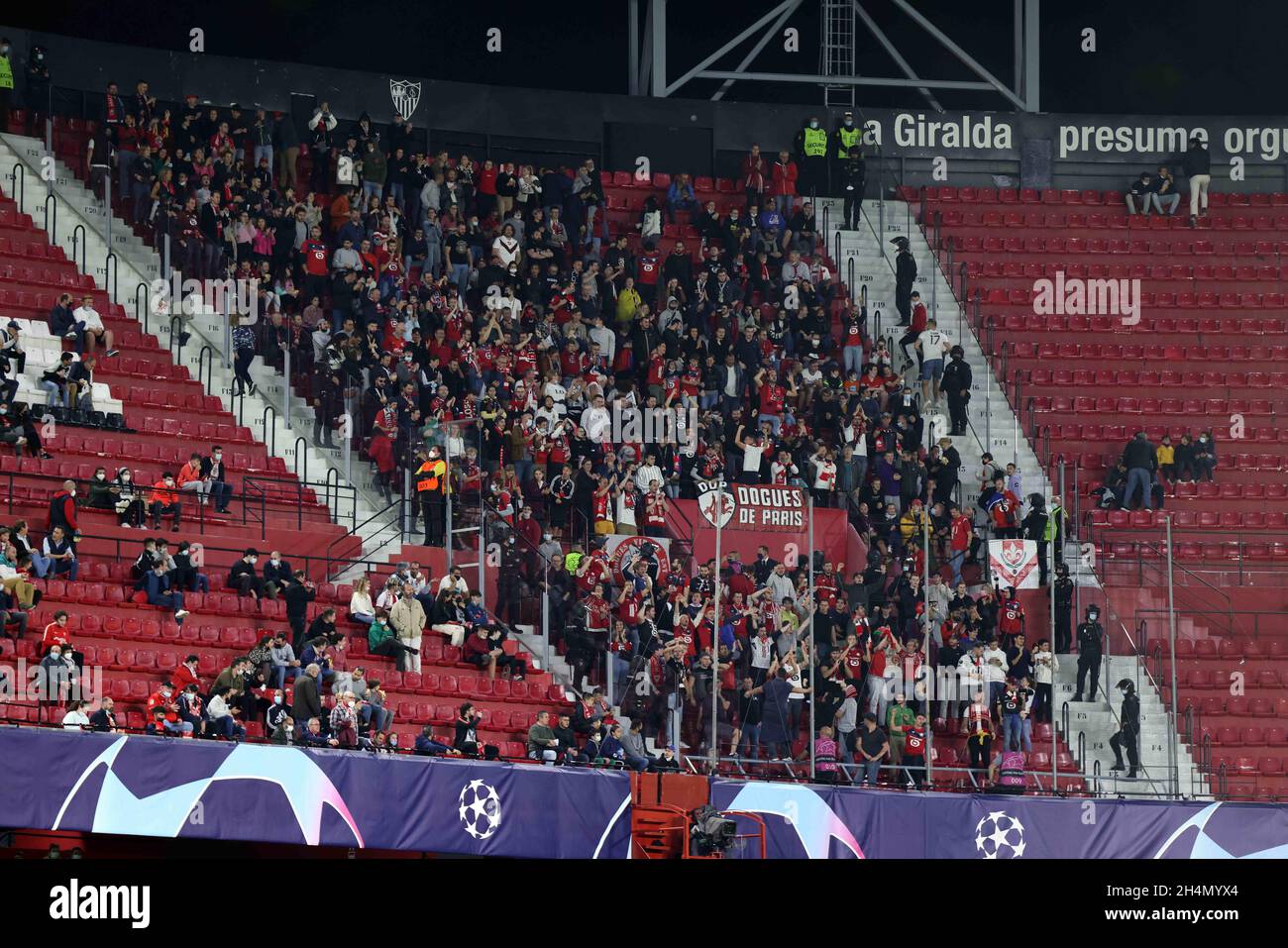 Seville, Seville, Spain. 2nd Nov, 2021. Supporters of LOSC Lille M?tropole  during the UEFA Champions League Group G stage match between Sevilla FC and  LOSC Lille MÅ½tropole at Ramon Sanchez Pizjuan on