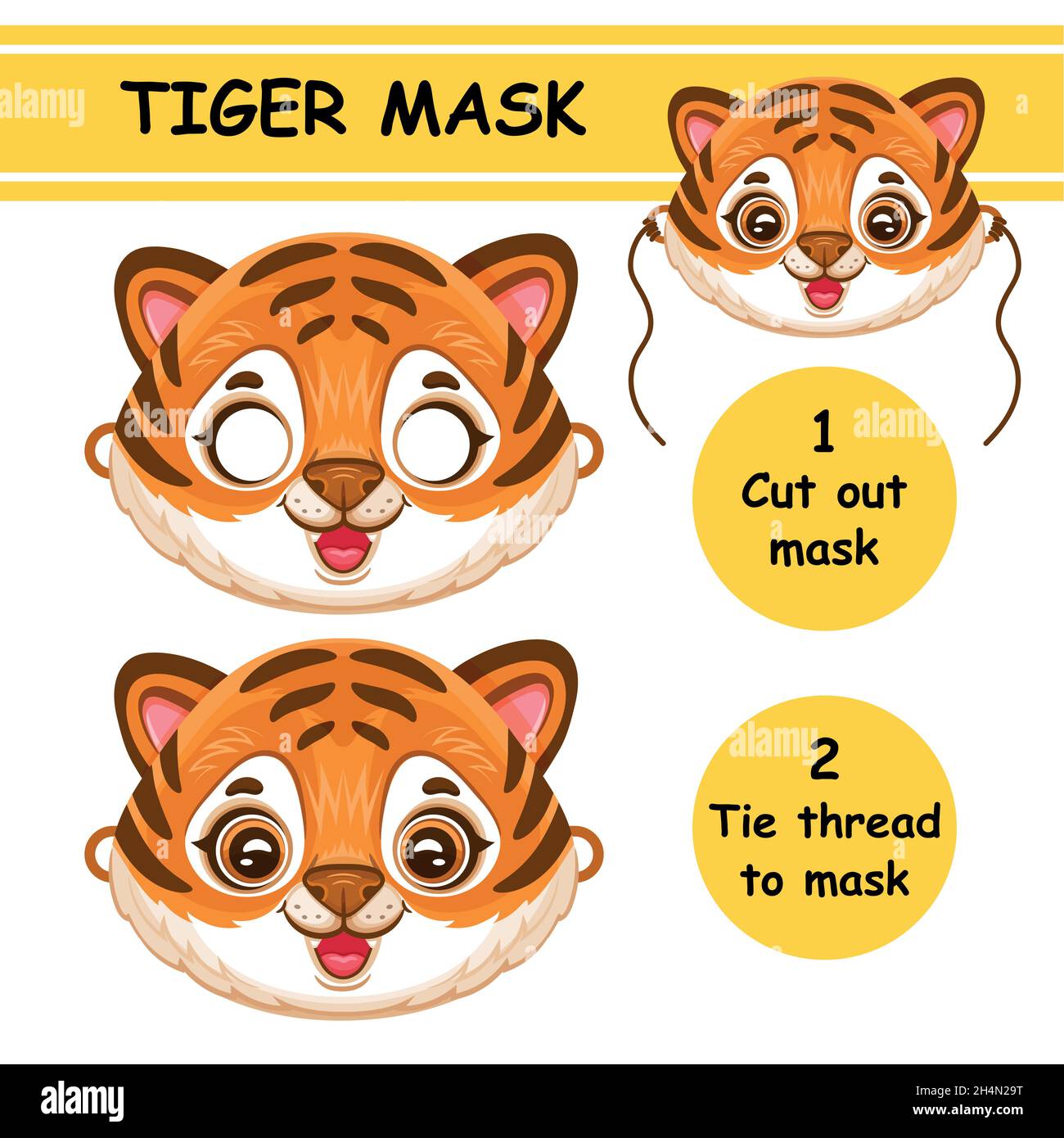 Cut African tiger animal face mask. DIY children paper game. Bengal wildcat  cub, striped kitten. Cute wild cat leopard. New year kid craft page vector  Stock Vector Image & Art - Alamy