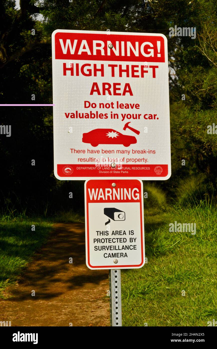 Warning High Theft Area sign, indicating regular threat of vehicle
