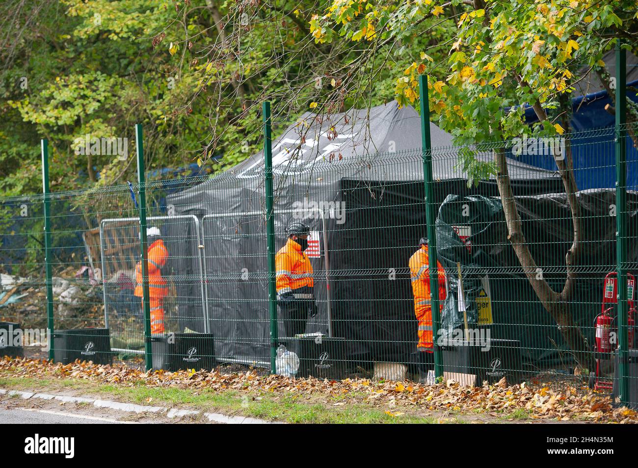 Aylesbury Vale, UK. 3rd November, 2021. Anti HS2 activists including Daniel Hooper known as Swampy, remain holed up underground deep in tunnels at the Wendover Active Resistance WAR camp on the outskirts of Wendover. The National Eviction Team Enforcement Agents starting evicting the camp on 10th October however they are struggling to get access into the maze of underground tunnels built by the activists who are fighting to Stop the destructive High Speed Rail project. Credit: Maureen McLean/Alamy Live News Stock Photo