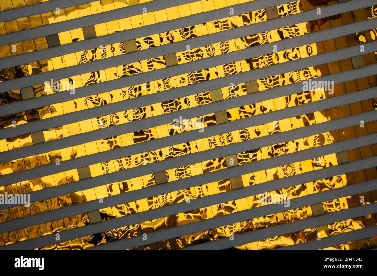 Diagonal lines from a golden shiny facade from a hotel in Las Vegas, Nevada Stock Photo
