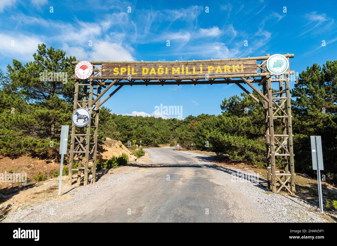 Manisa, Turkey – November 7, 2020. Entrance gate to the Spil Dagi National Park in Manisa province of Turkey. Stock Photo