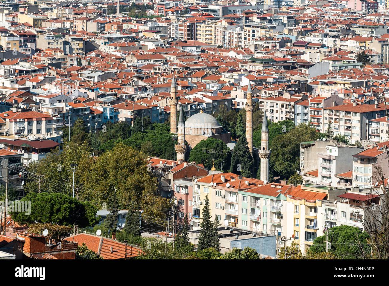 Manisa, Turkey – November 8, 2020. Aerial view over downtown Manisa ...
