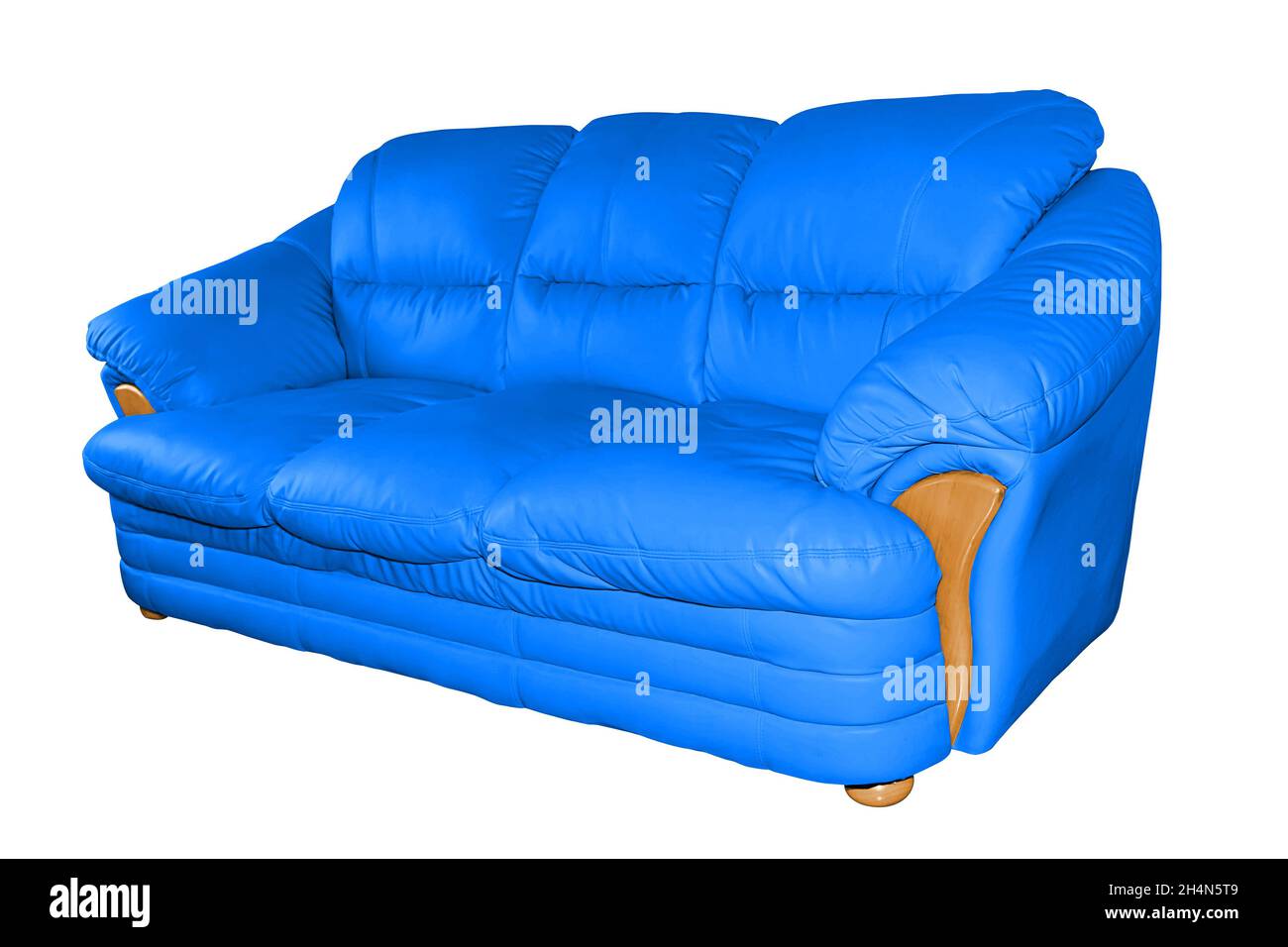 Blue luxury leather sofa isolated on white background, with clipping path. Stock Photo