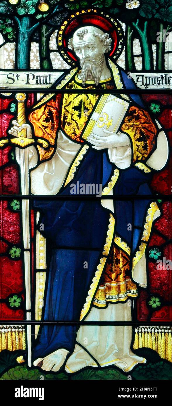 St. Paul, Apostle, Old Hunstanton, stained glass window, by Clayton and Bell, c.1890, Norfolk Stock Photo