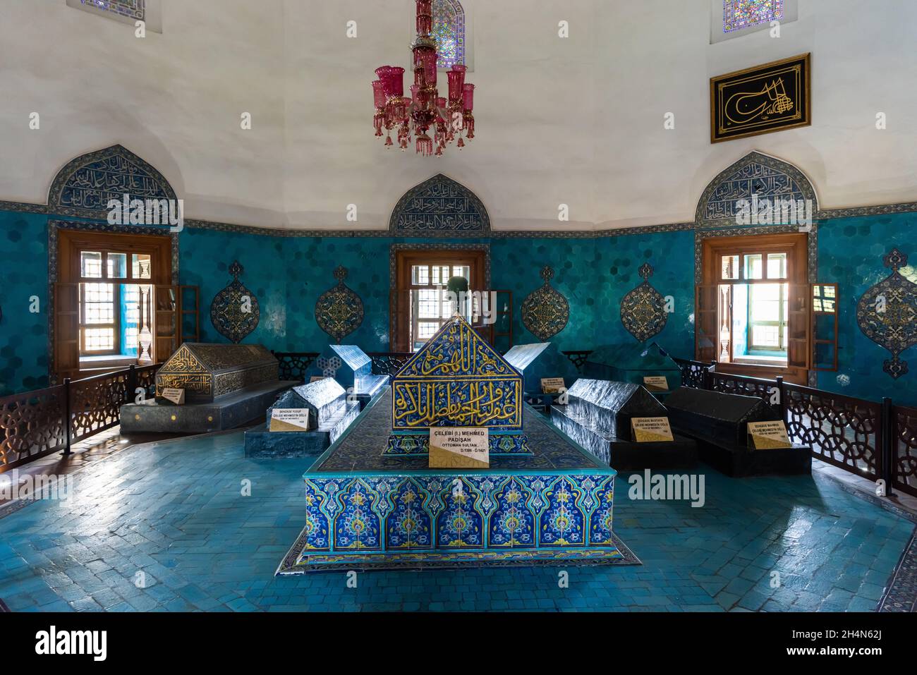 Turbe Bursa, Turkey – November 10, 2020. Interior view of the Green Tomb ...