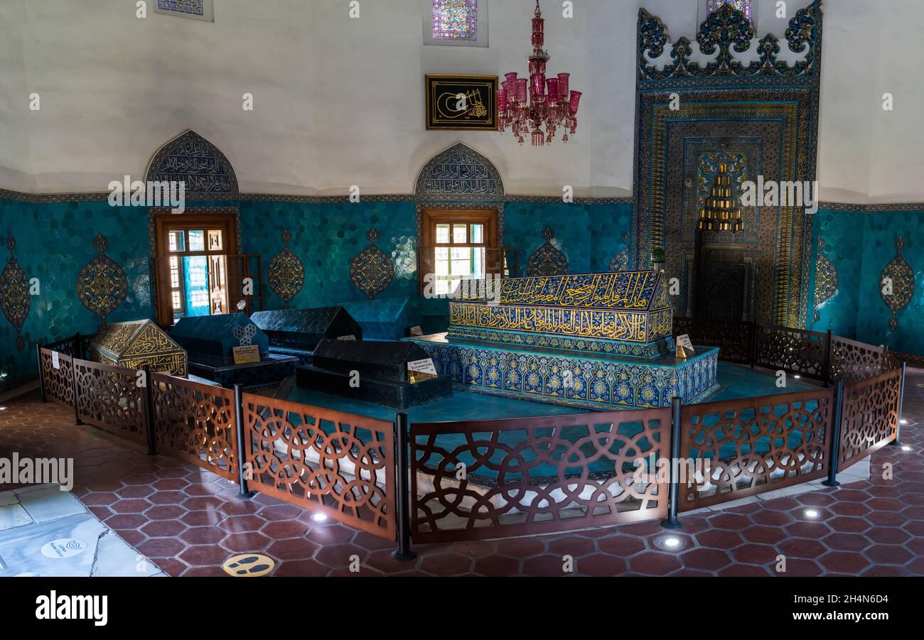 Turbe Bursa, Turkey – November 10, 2020. Interior view of the Green Tomb ...
