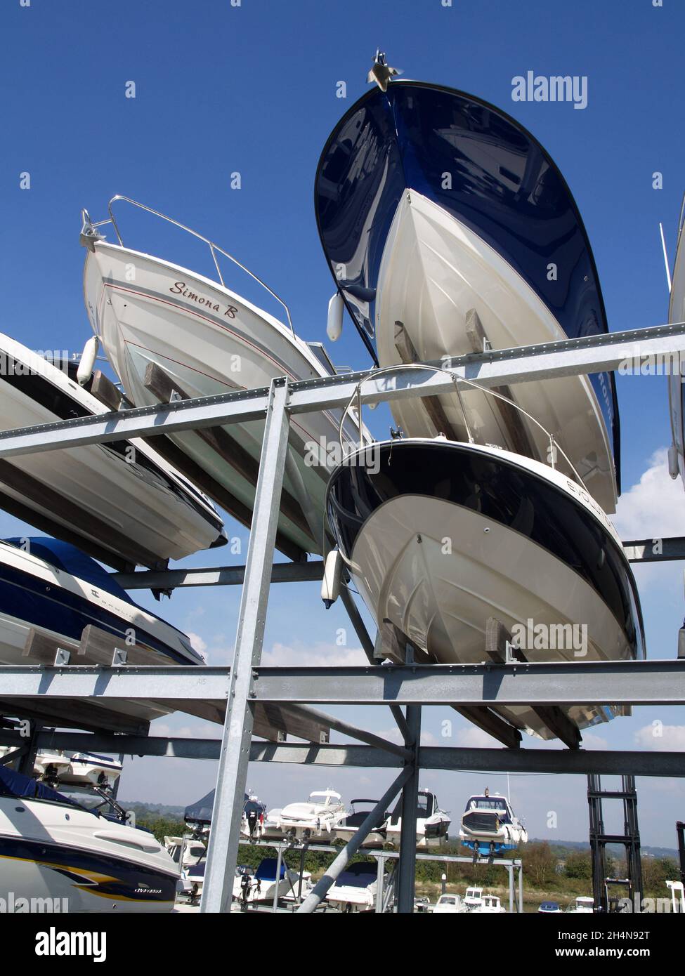 Dry stack boat storage at Poole Harbour, Dorset, England, UK Stock