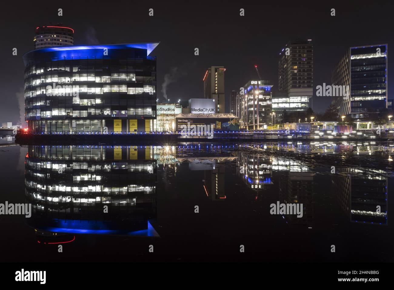 Media City, Salford Quays, by night Stock Photo