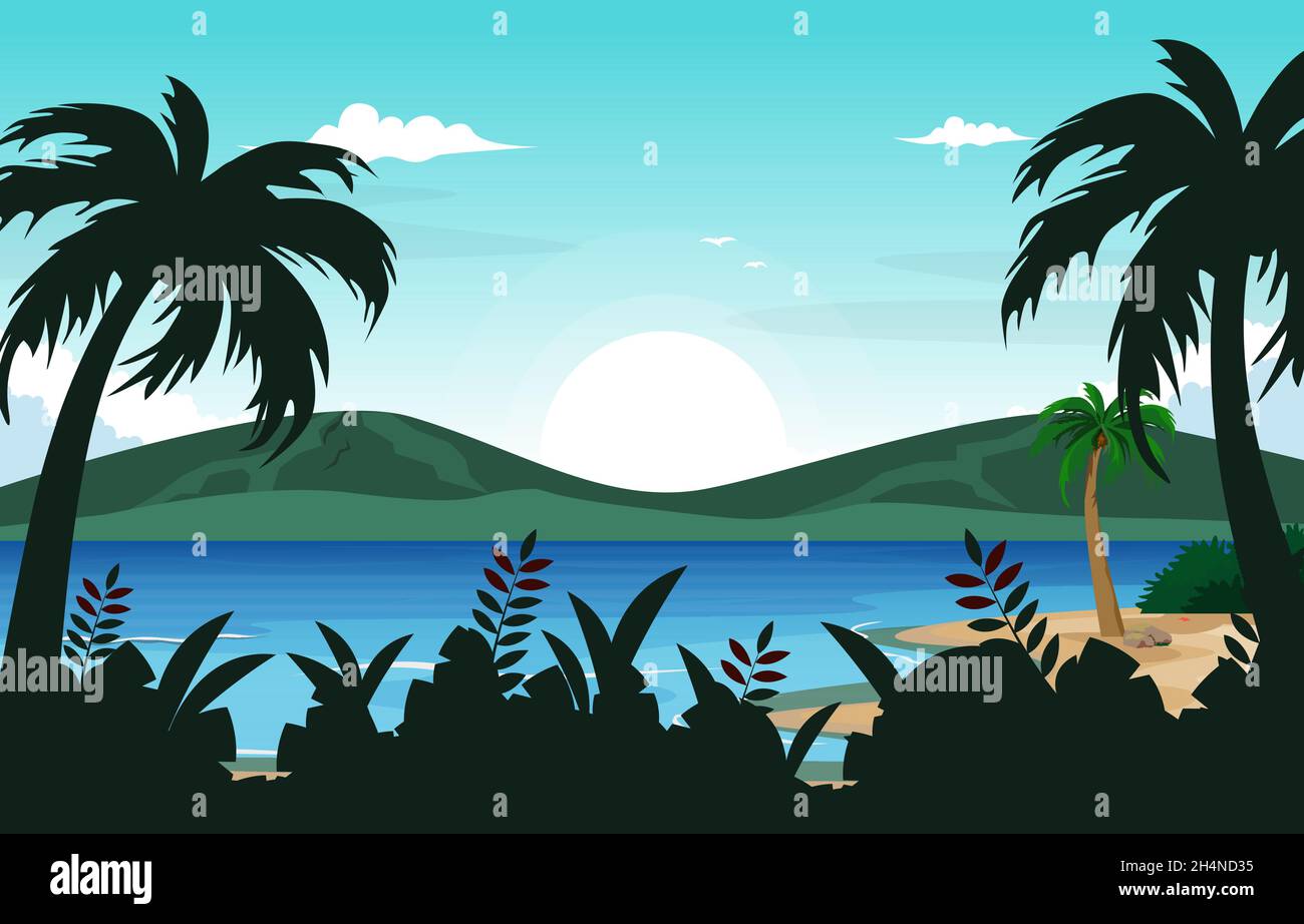 Tropical beach illustration vector Stock Vector Images - Alamy