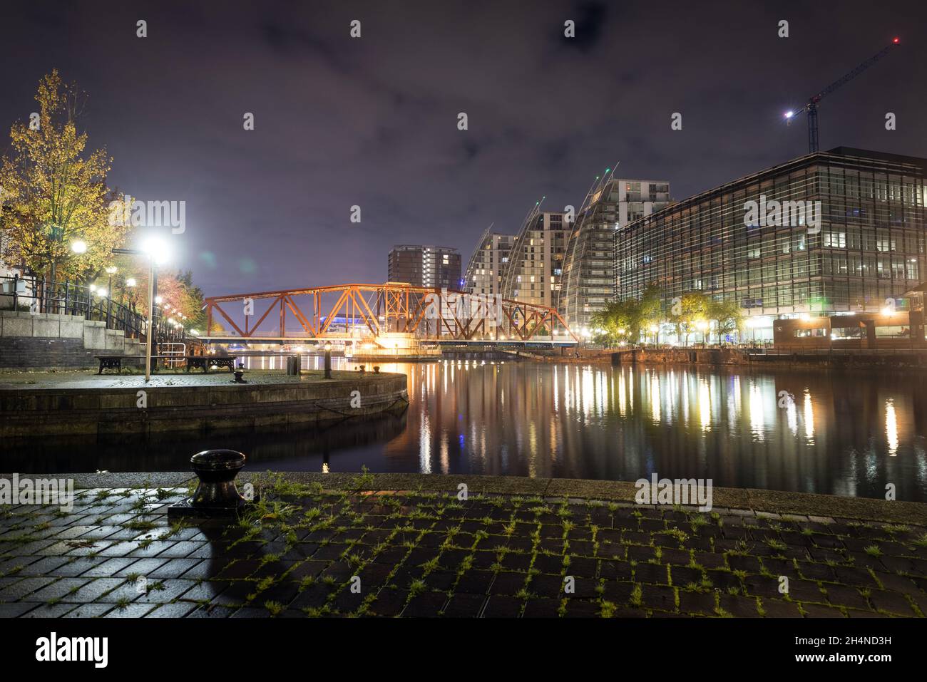 Erie Basin, Salford Quays, by night Stock Photo