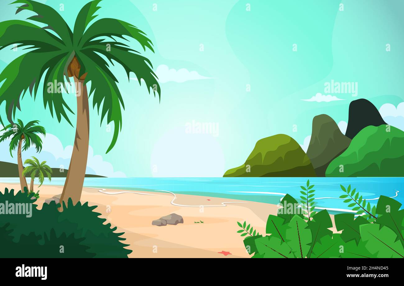 Island Beach Sea Vacation Holiday Tropical Summer Vector Illustration Stock Vector