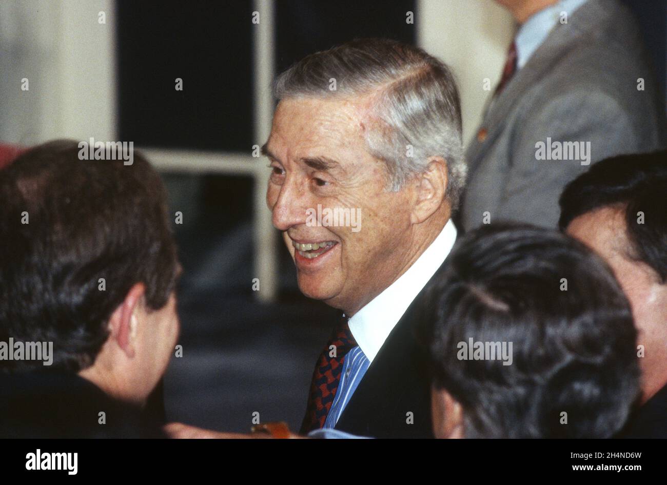 United States Secretary of the Treasury Lloyd Bentsen greets guests as he attends the signing of the multinational GATT Treaty at the Organization of American States Building in Washington, DC on Thursday, December 8, 1994.Credit: Ron Sachs / CNP / MediaPunch Stock Photo