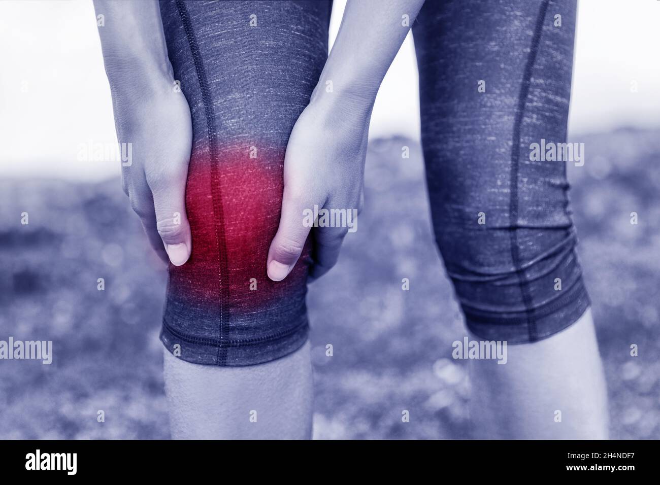 Injuries sports running knee injury woman. Girl runner with pain