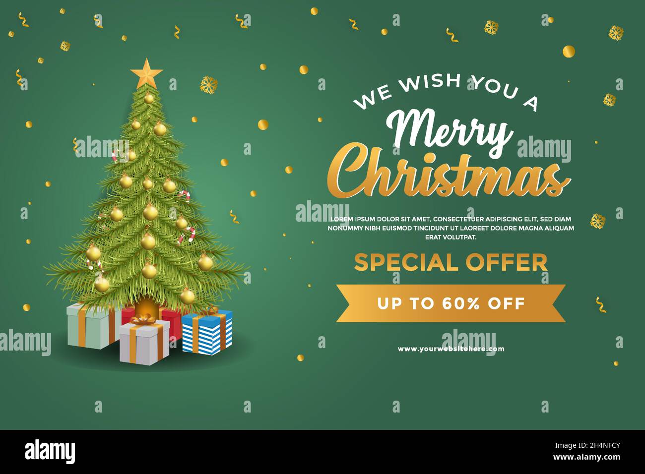 vector christmas sale banner with pine tree and gift boxes Stock Vector