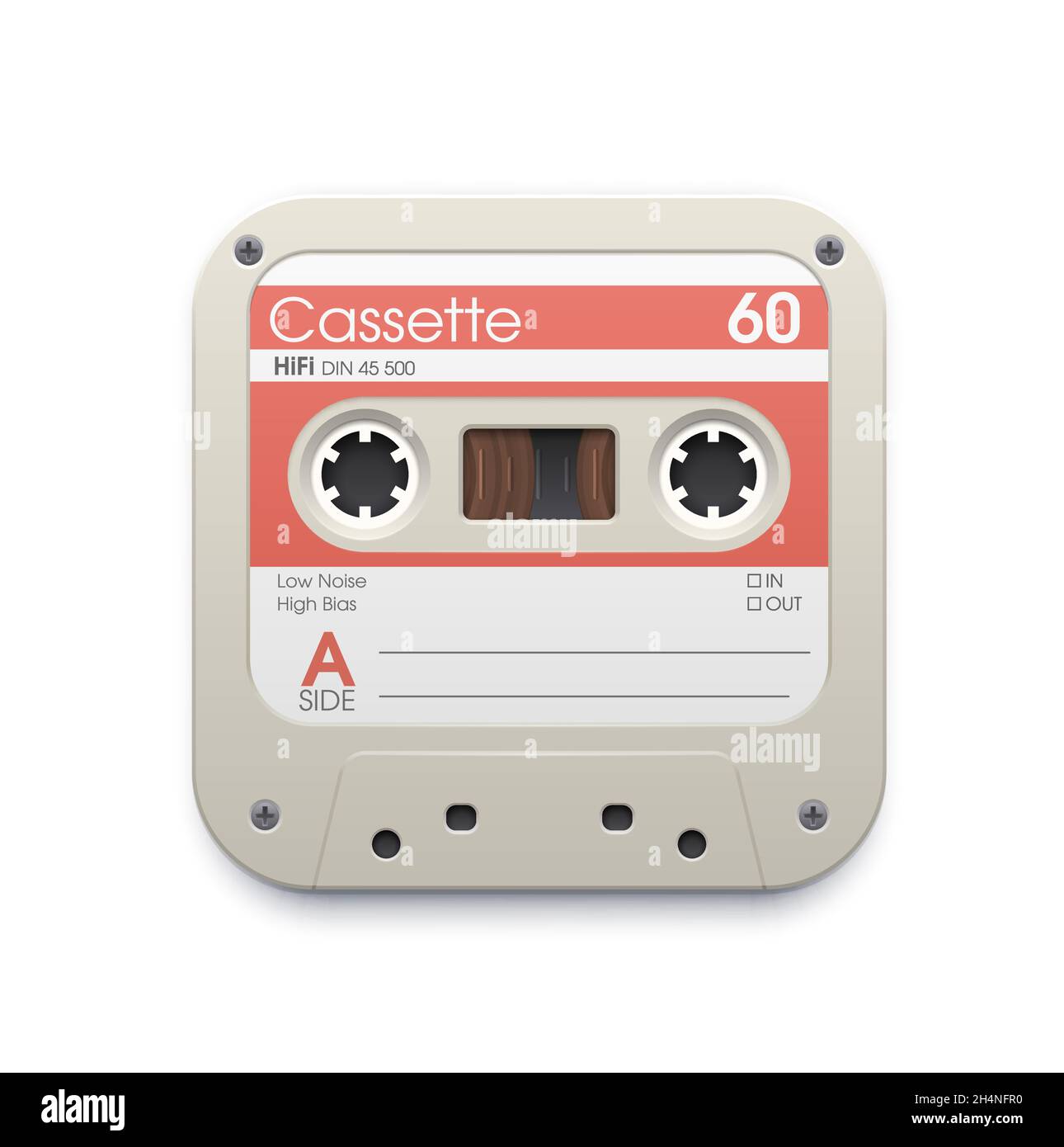 Music cassette web app interface vector icon with retro audio cassette tape or analog
