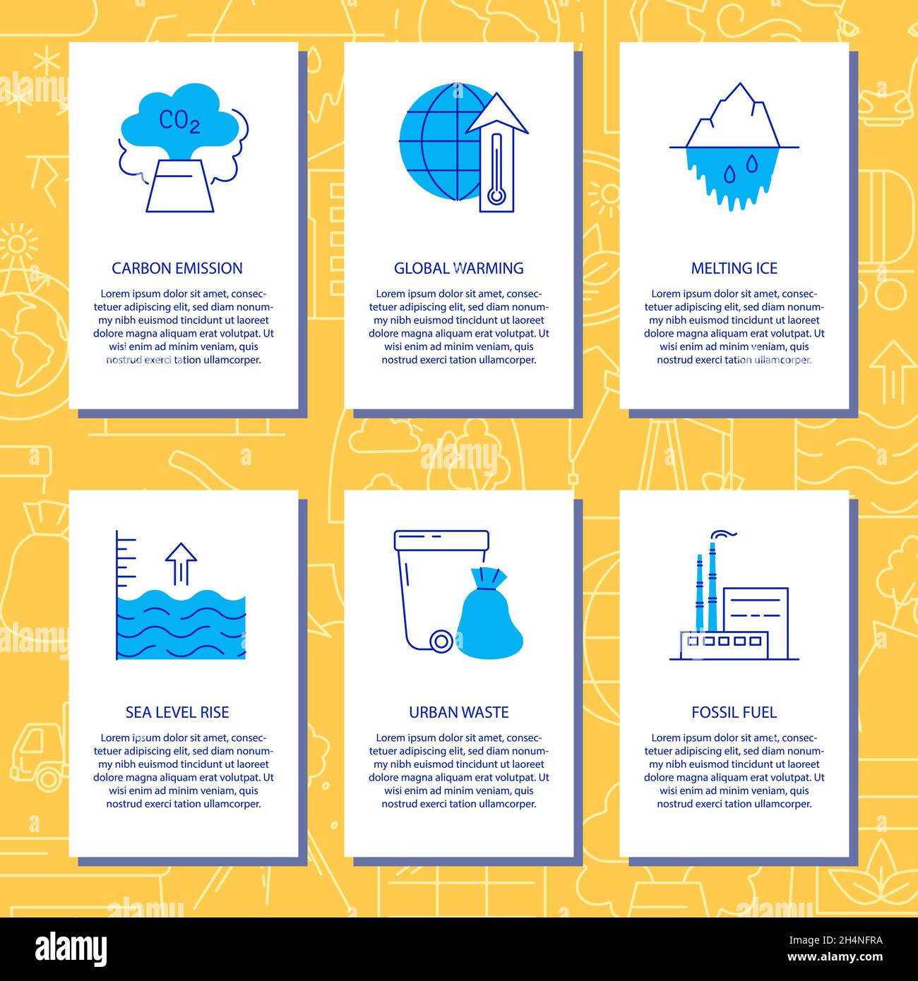 Ecology problems flyer set in line style with place for text. Global ...