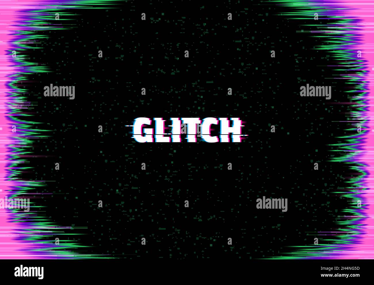 Glitch screen vector background, monitor error glitch effect with color digital pixel noise frame border and tv static error backdrop. Television bad Stock Vector