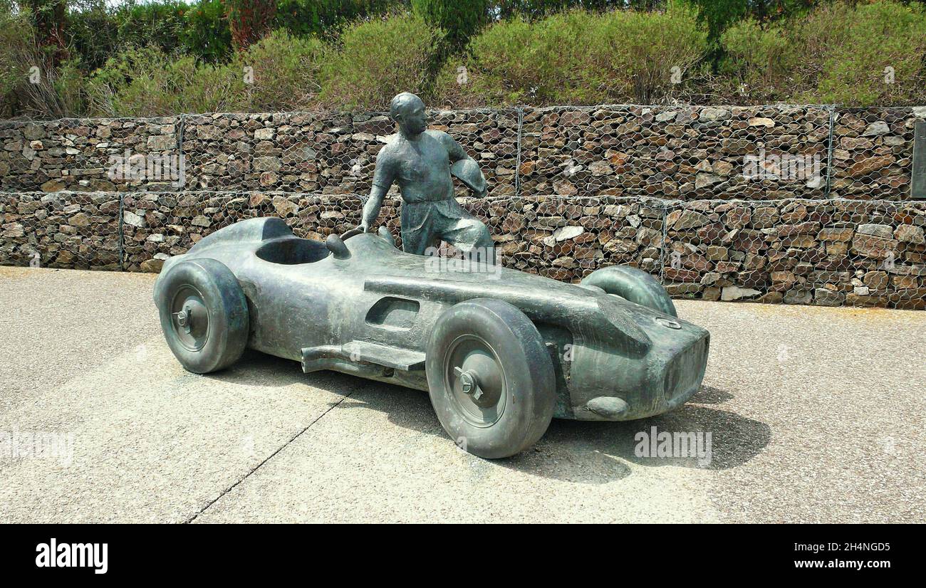 Sculpture of Juan Manuel Fangio in the Barcelona Catalonia circuit located in Montmelo, Catalonia, Spain Stock Photo