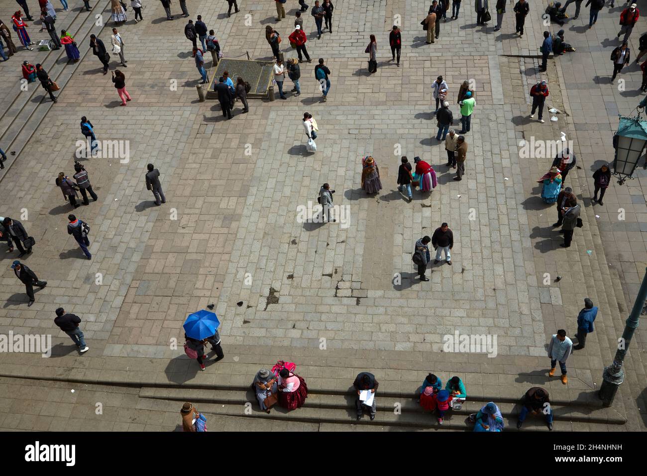 Bolivians at Plaza Mayor, central La Paz, Bolivia, South America Stock Photo