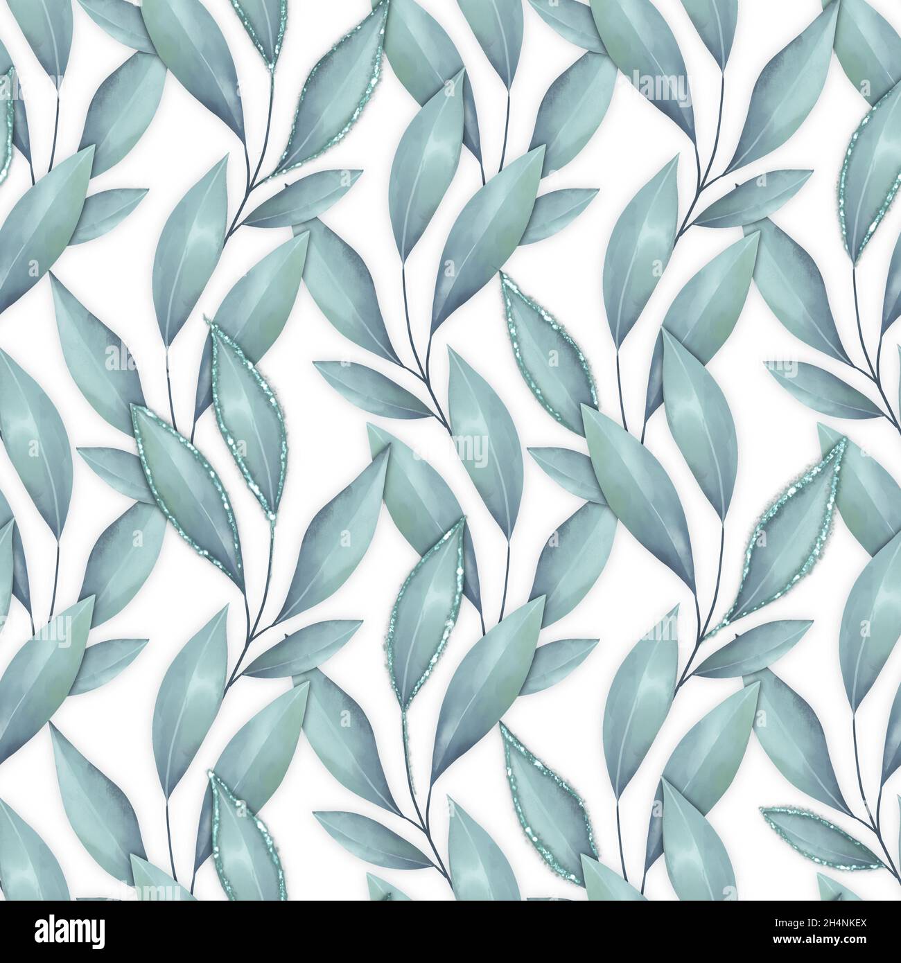 Seamless floral pattern with blue leaves. Background with foliage Stock ...