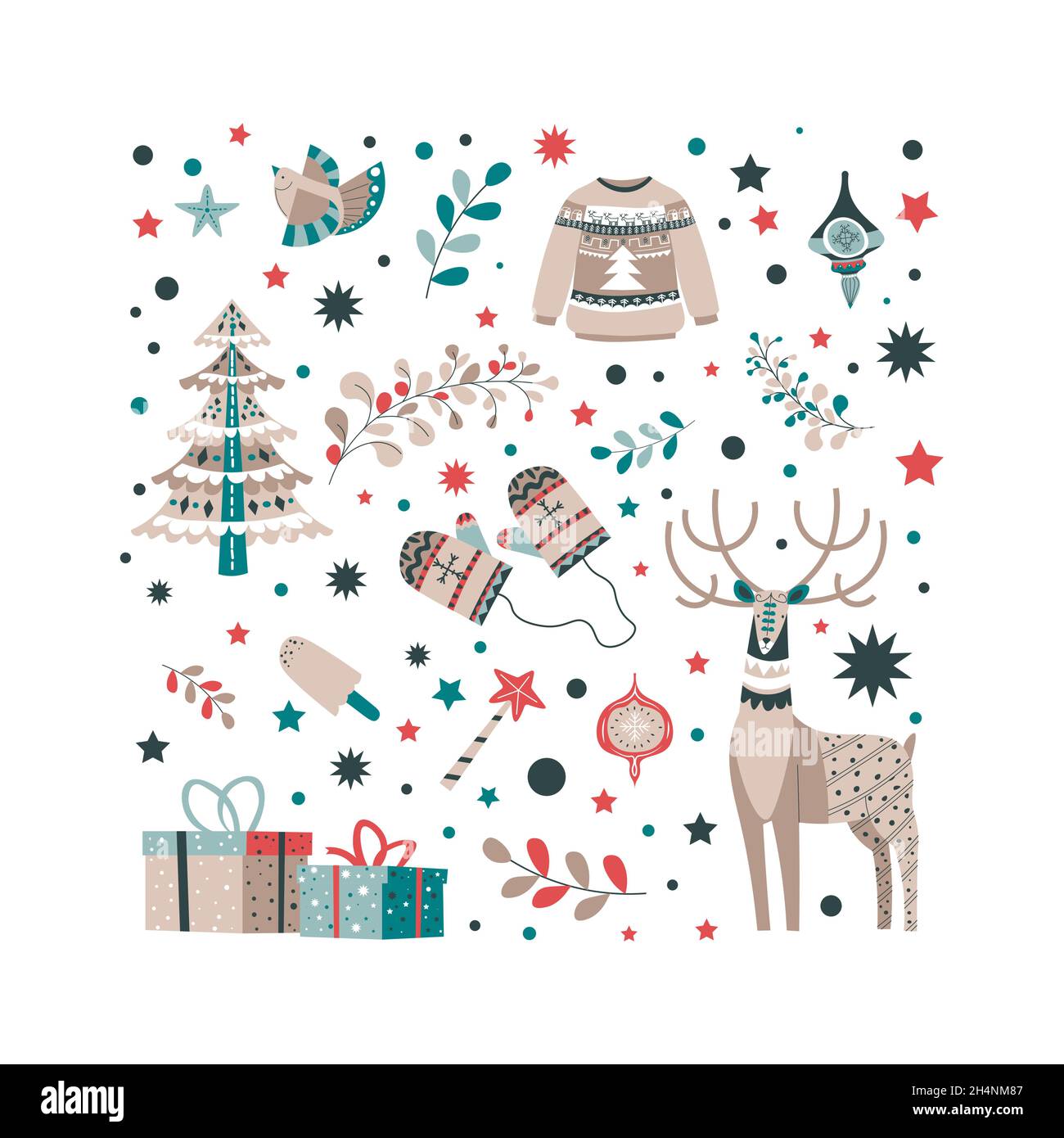 Christmas and new year greeting postcard vector Stock Vector Image ...