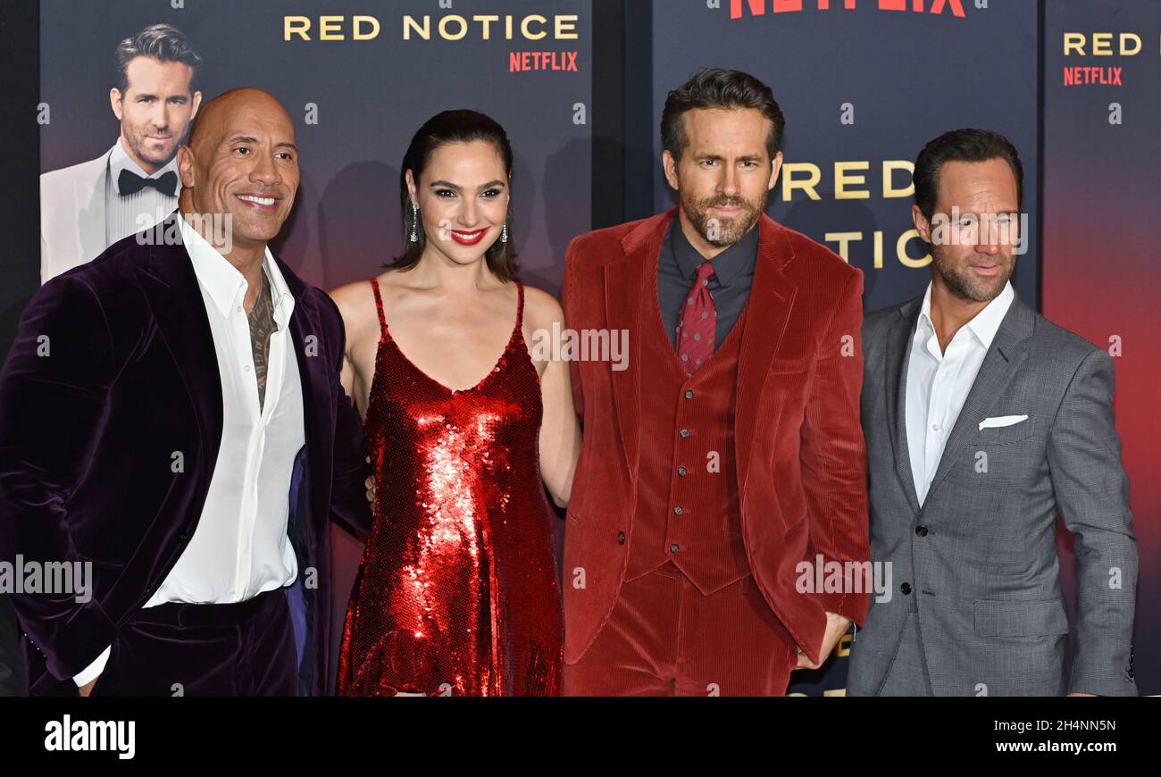 LOS ANGELES, USA. November 03, 2021 Dwayne Johnson, Gal Gadot, Ryan