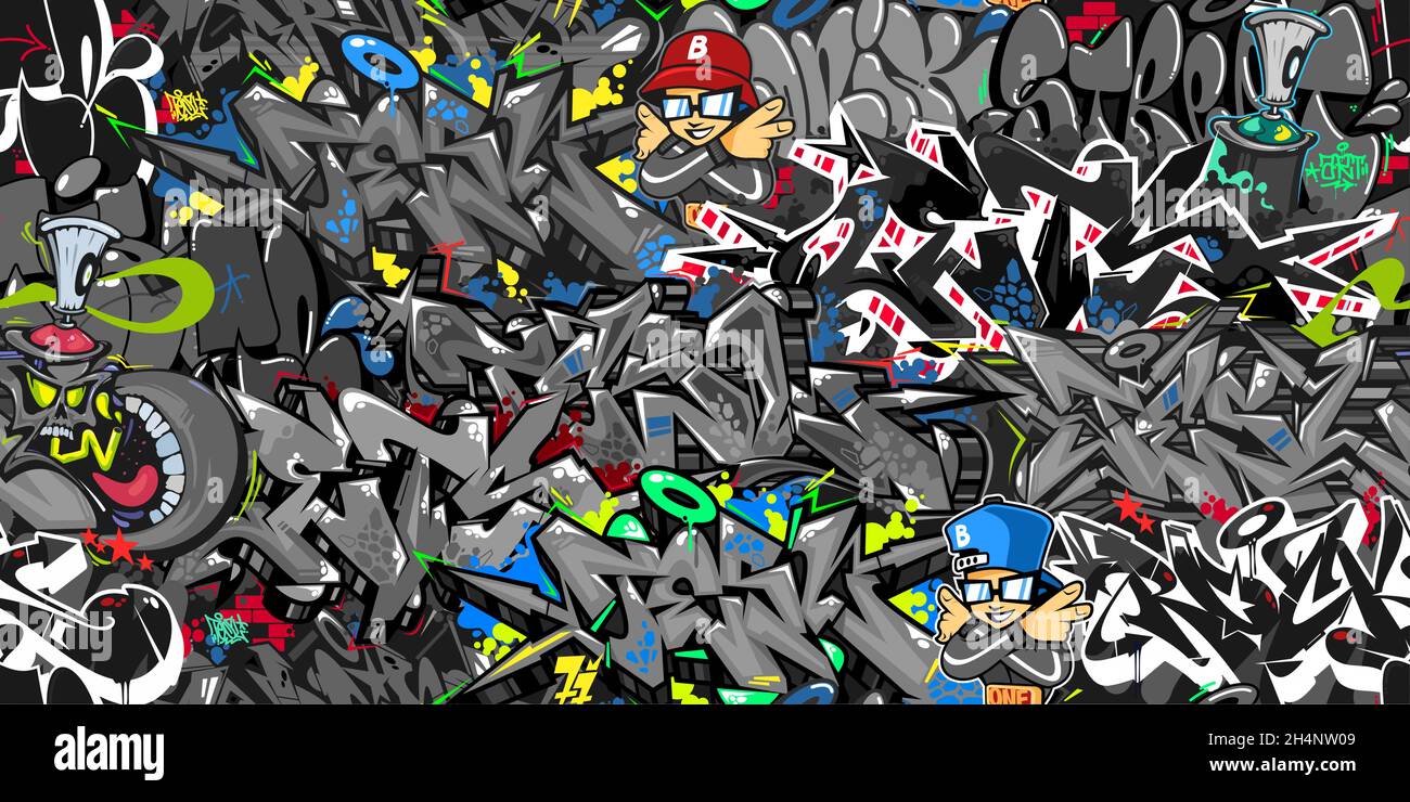 Abstract Dark Urban Graffiti Street Art Seamless Pattern. Vector  Illustration Background Art Stock Vector Image & Art - Alamy