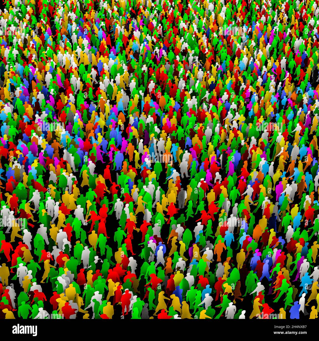 Giant crowd of people background - 3D illustration of huge multi coloured abstract pedestrian throng Stock Photo