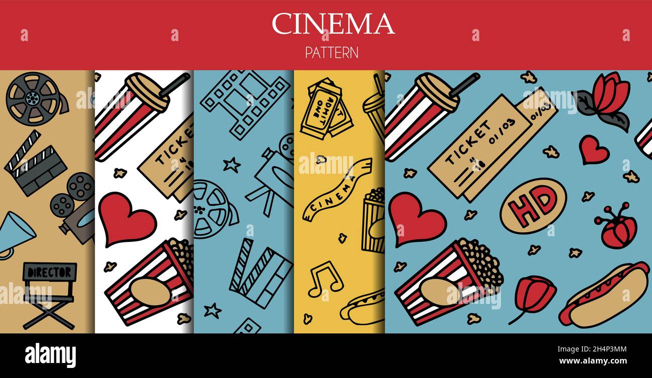Seamless Pattern with Cinema, TV Shows, Series and Movies Funny Doodle ...