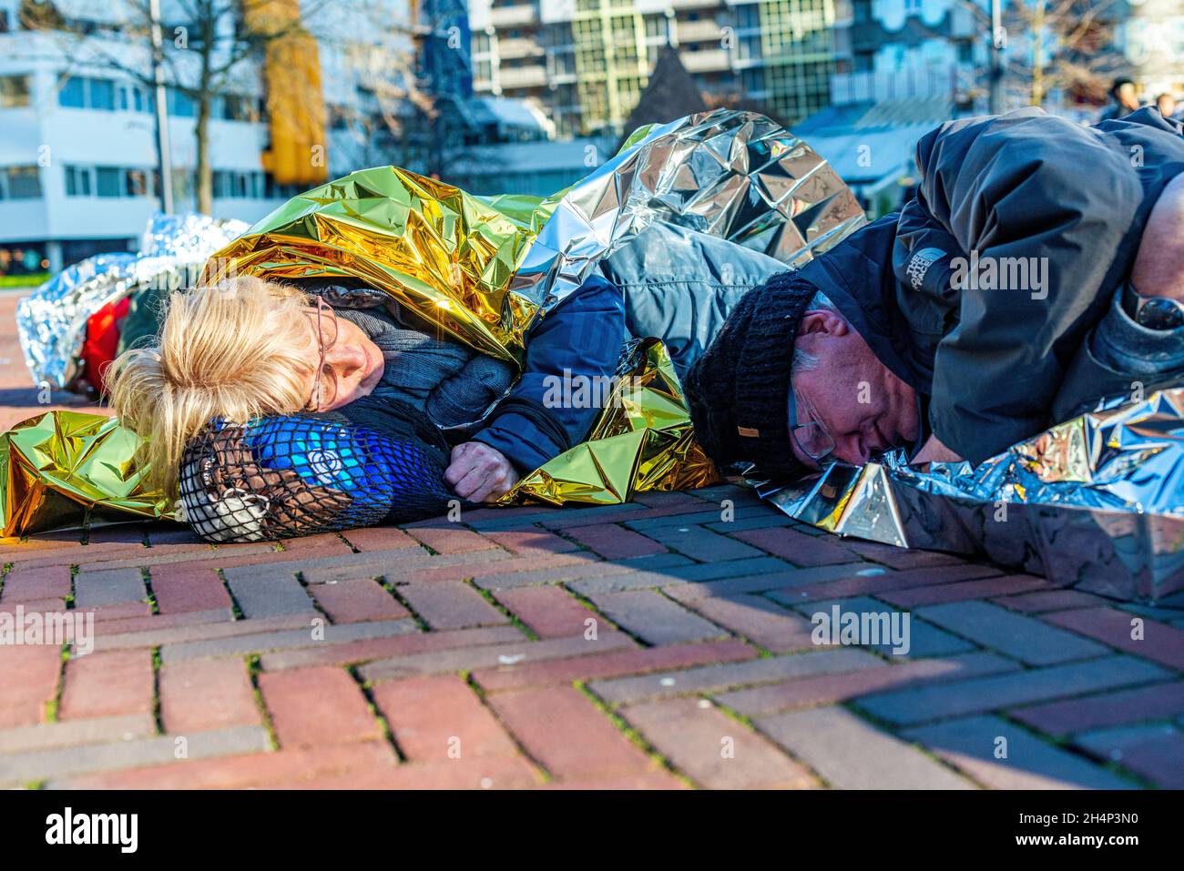 Rotterdam, Netherlands. Action, Protest and Die-In by XR Members against Climate Change and the inabillity of governments to take nessesary measures. Stock Photo