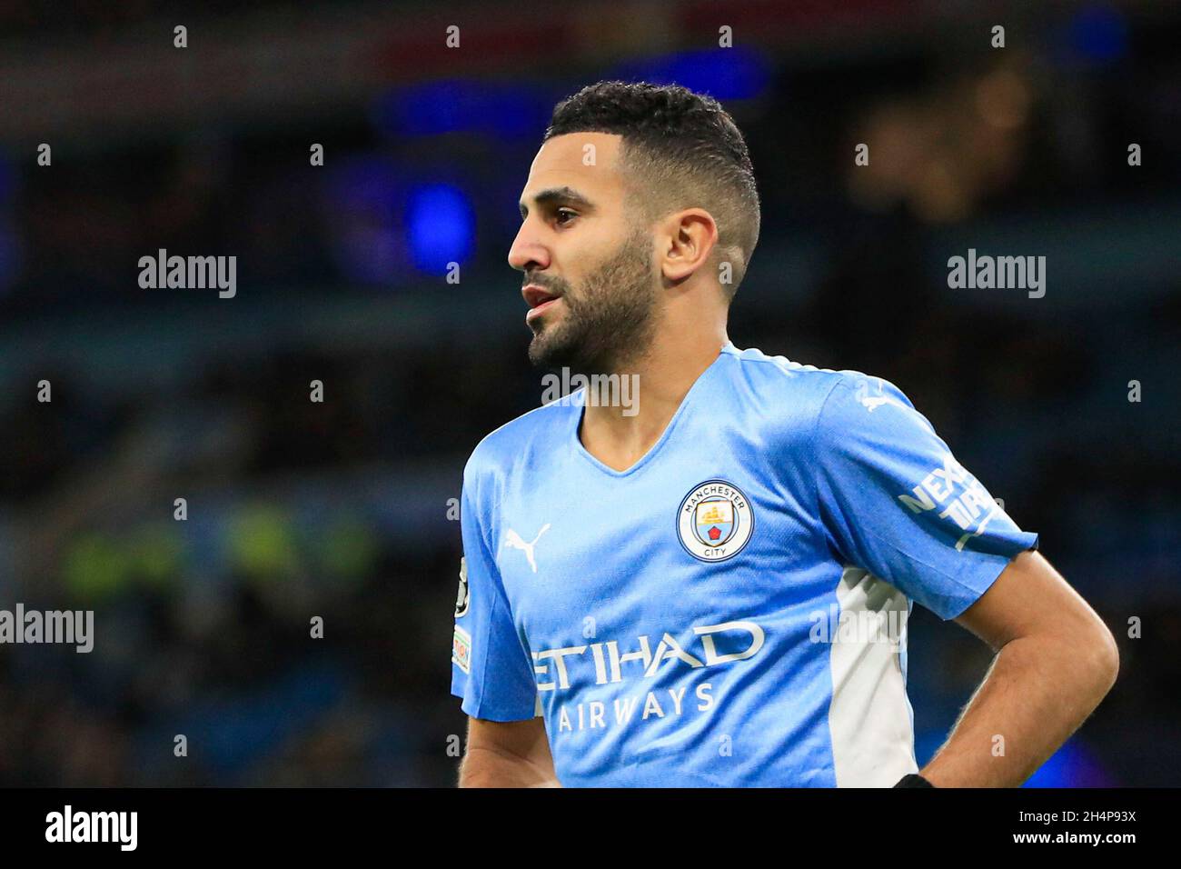Manchester, UK. 03rd Nov, 2021. Riyad Mahrez #26 of Manchester City in Manchester, United Kingdom on 11/3/2021. (Photo by Conor Molloy/News Images/Sipa USA) Credit: Sipa USA/Alamy Live News Stock Photo