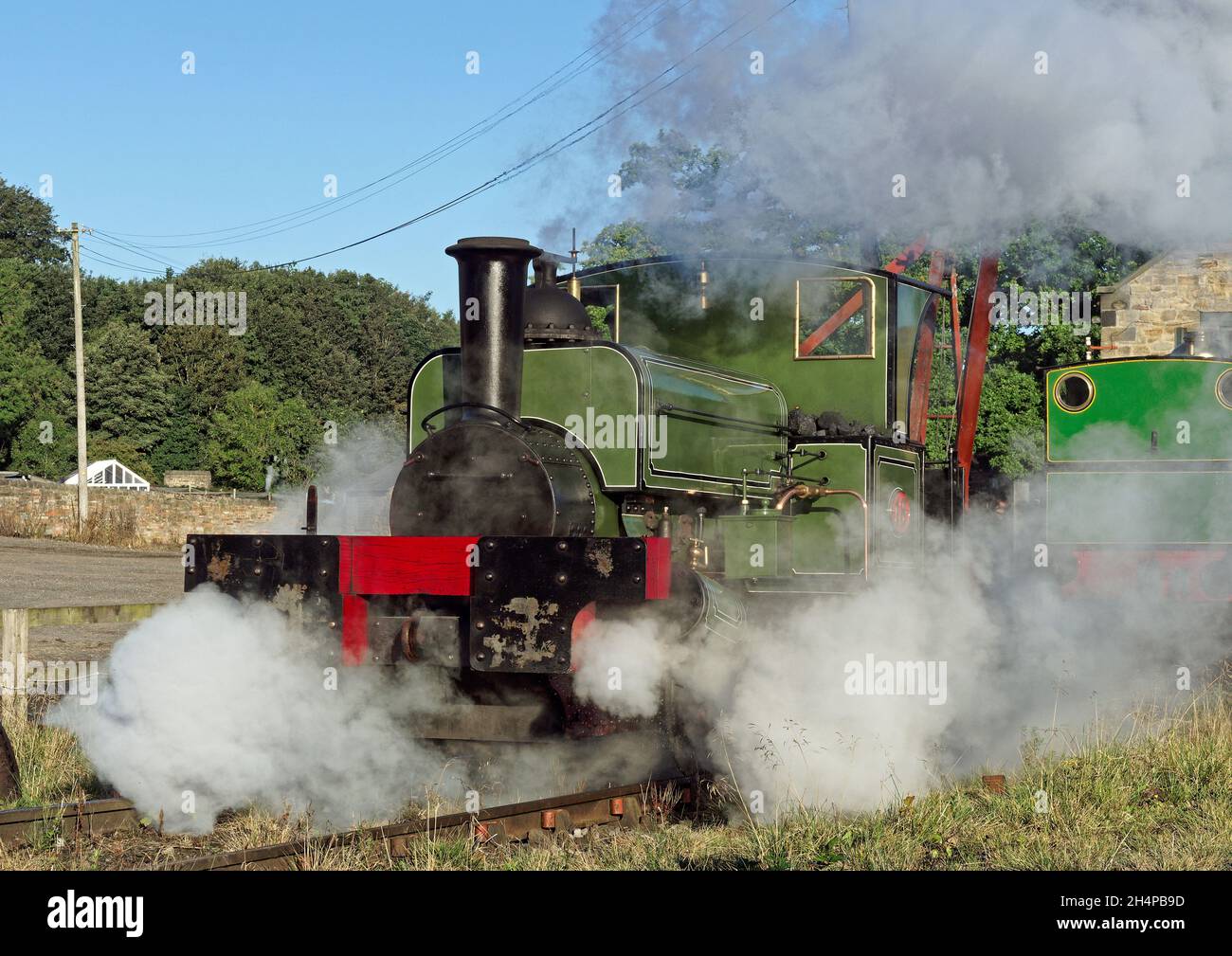 Beamish Museum colliery railway with typical working scenes being recreated for a charter event by the unique Lewin loco ex Seaham Harbour. Stock Photo