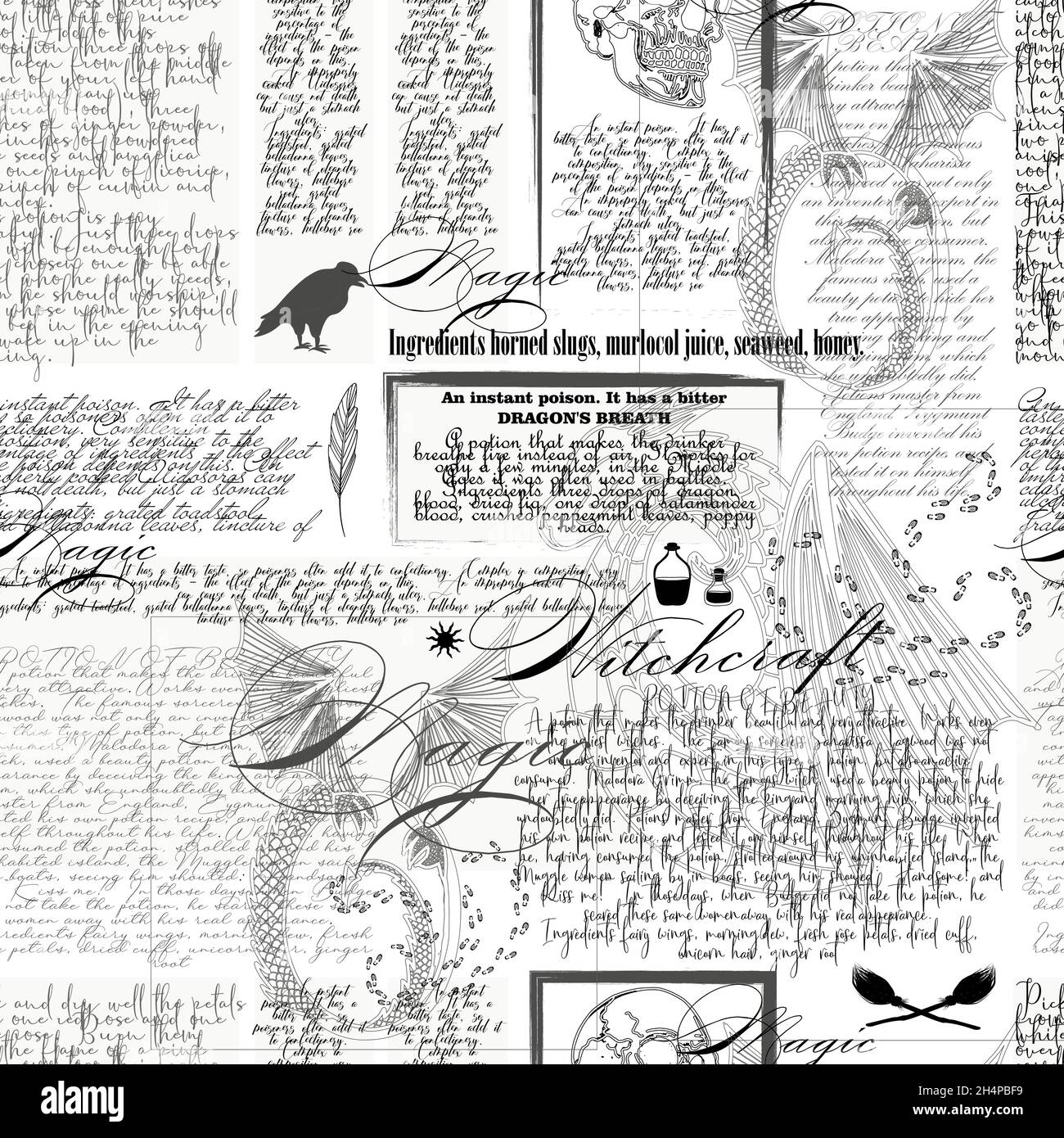 Seamless pattern with doodles imitating handwritten text on a newspaper page with sketches and blots. abstract repeating background. Suitable for wall Stock Vector
