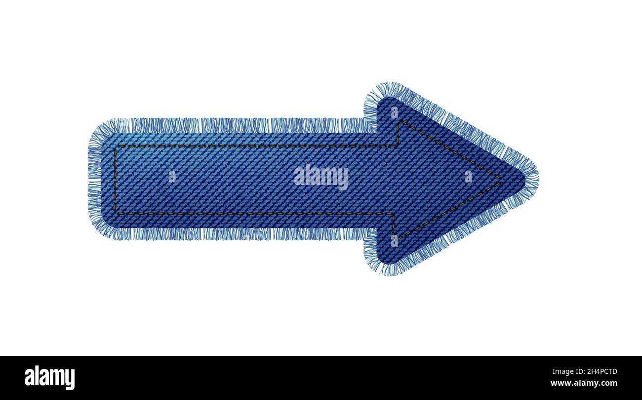 Denim patch in the shape of an arrow with fringe. Light blue denim ...