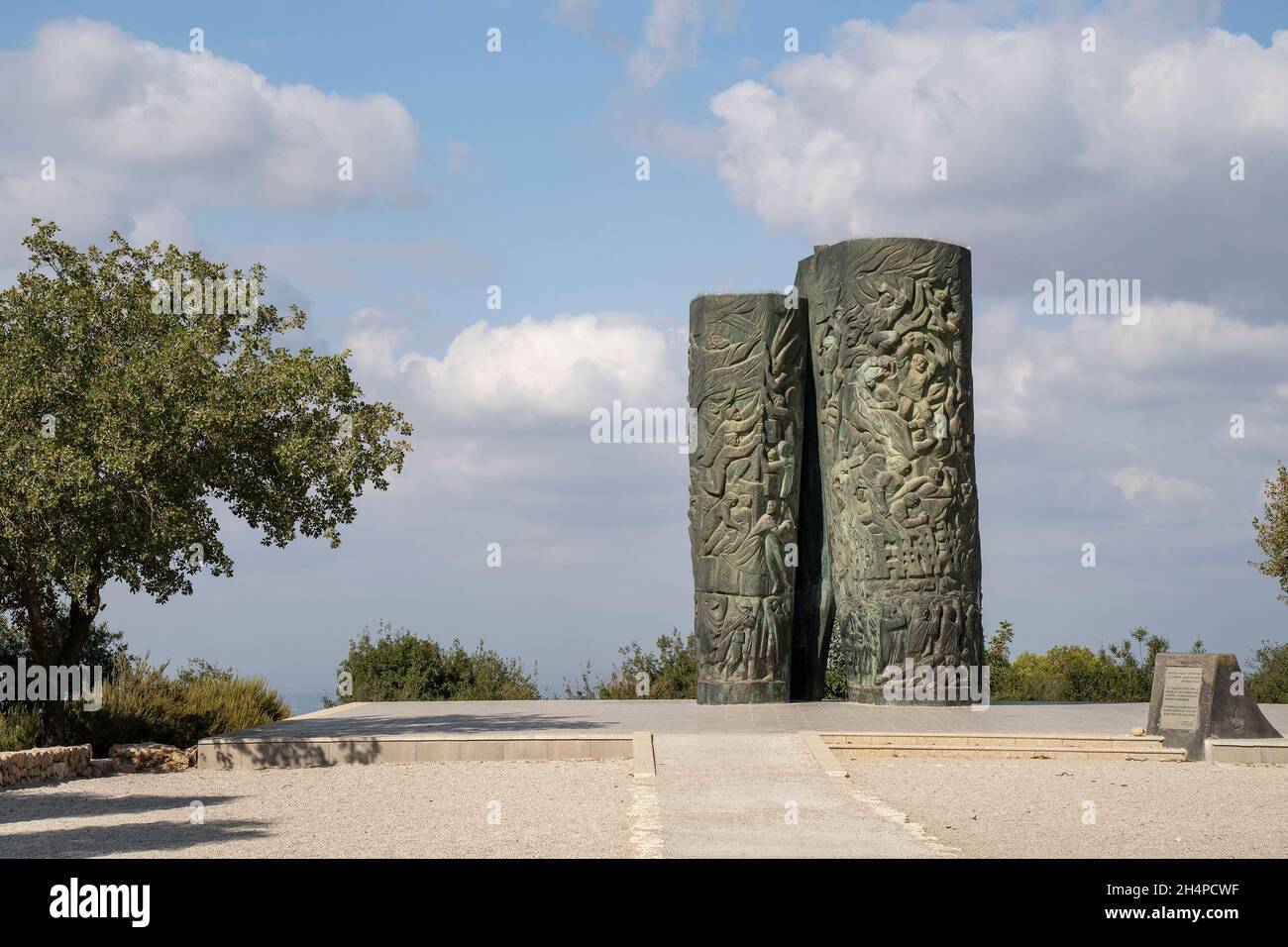Judea mountains, Israel - October 10th, 2021: The ' Scroll of Fire ' bronze holocaust memorial, in the Judea mountains, near Jerusalem, Israel. Stock Photo
