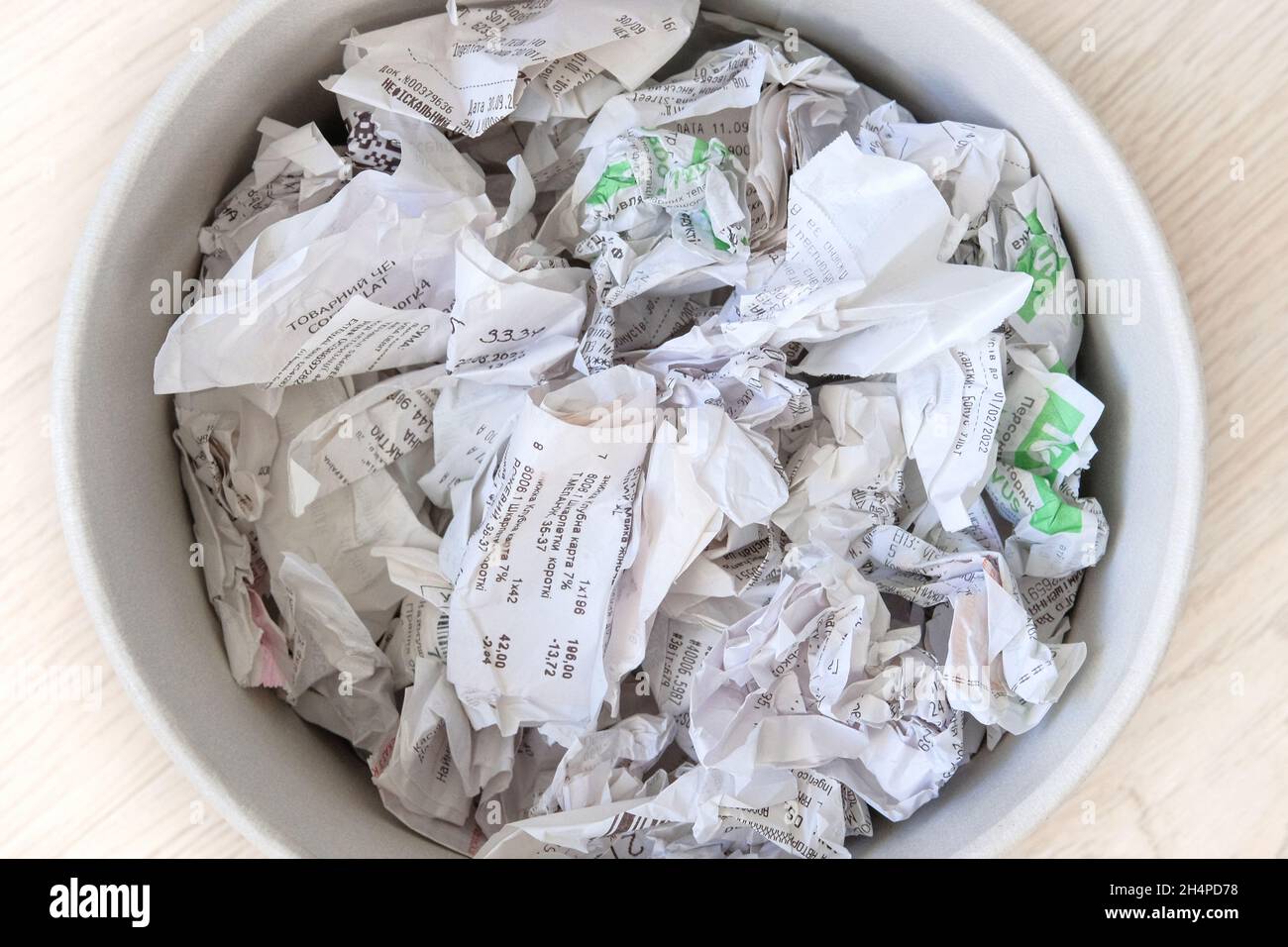 Cash sales check sorted for recycling. Cashier's receipts for recycle