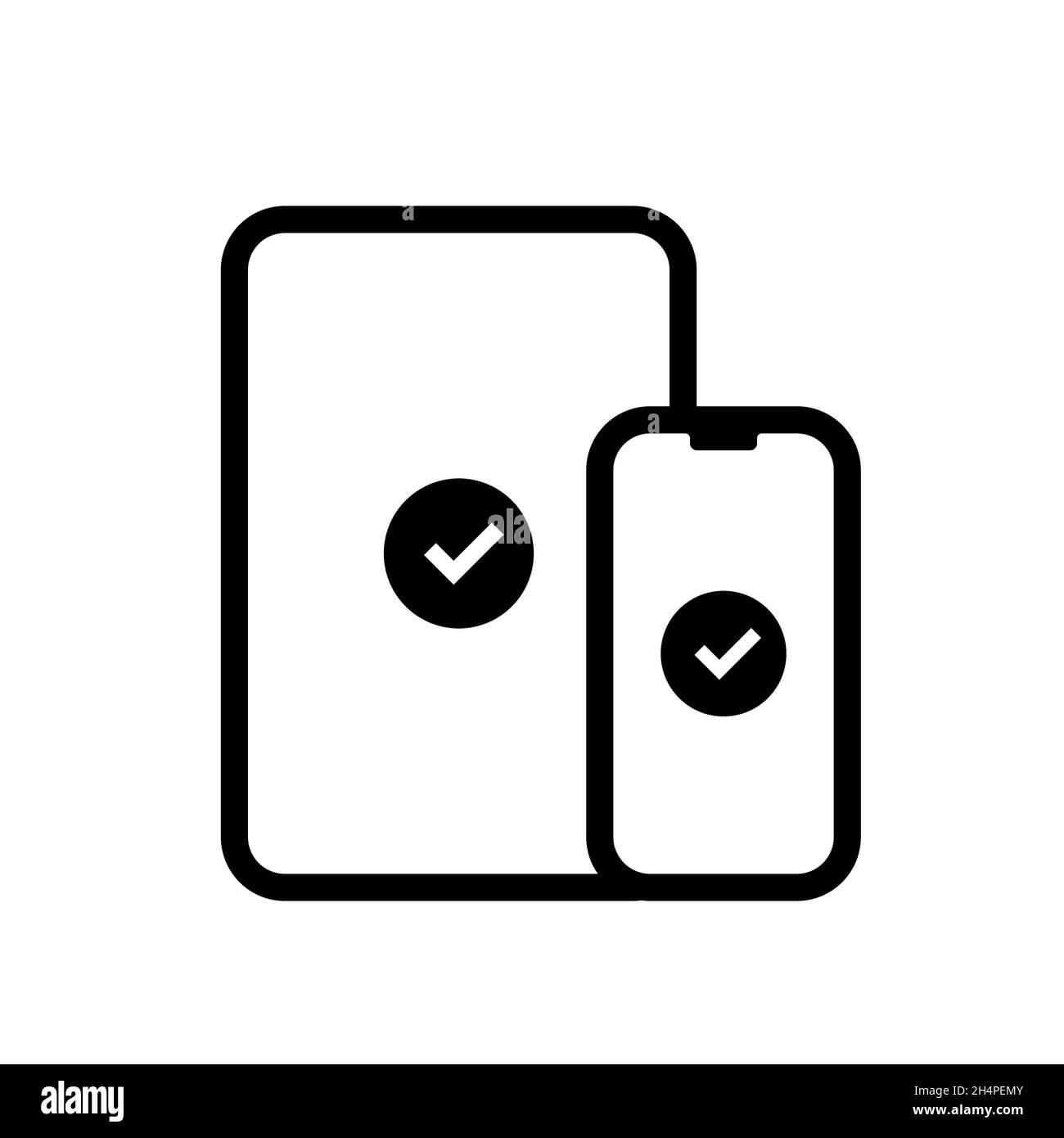 Smartphone and tablet with checkmark icon. Vector EPS 10. Isolated on white background. Stock Vector