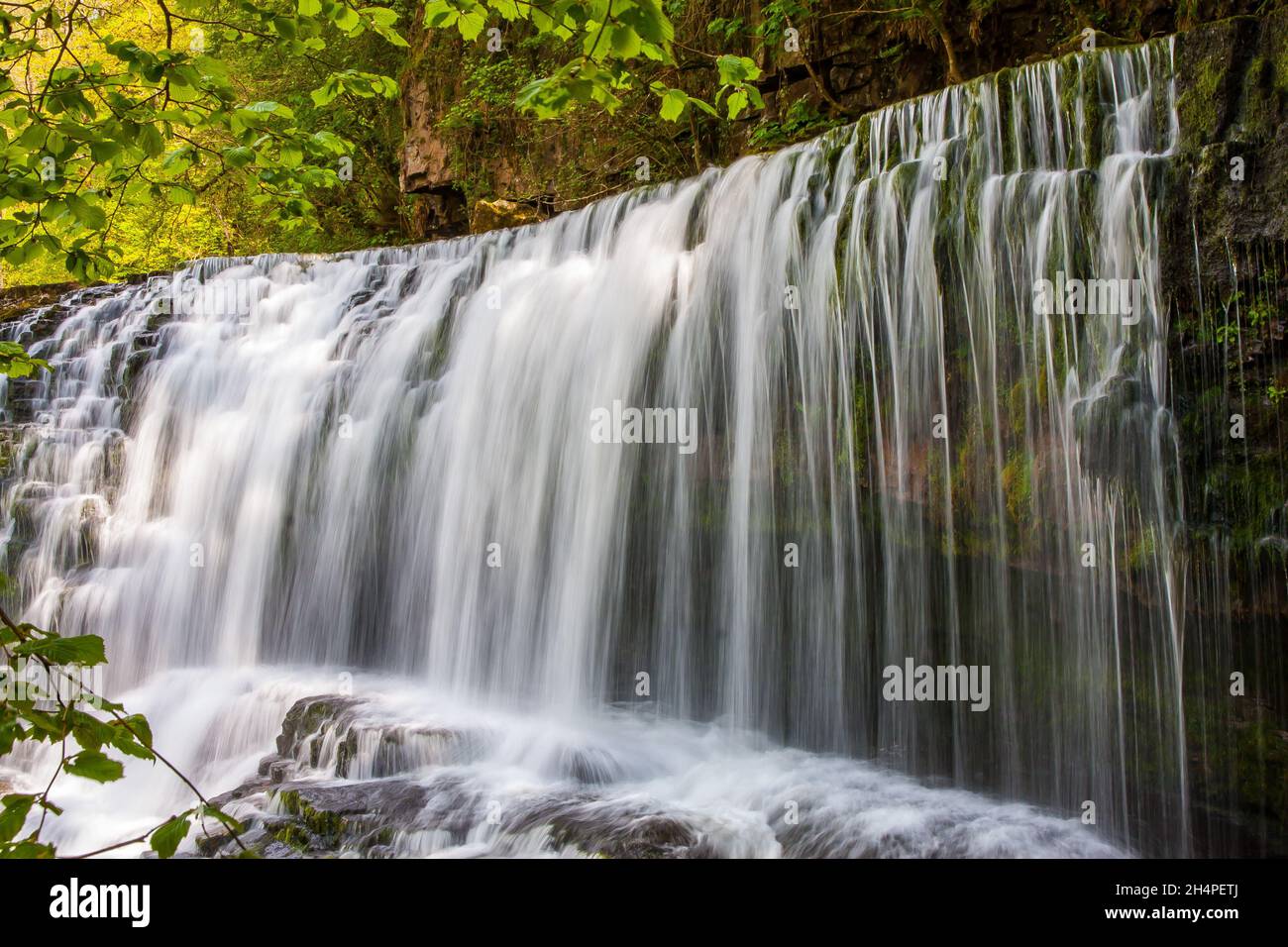 Sgwd Clun-Gwyn waterfall in the Brecon Beacons, long exposure Stock Photo