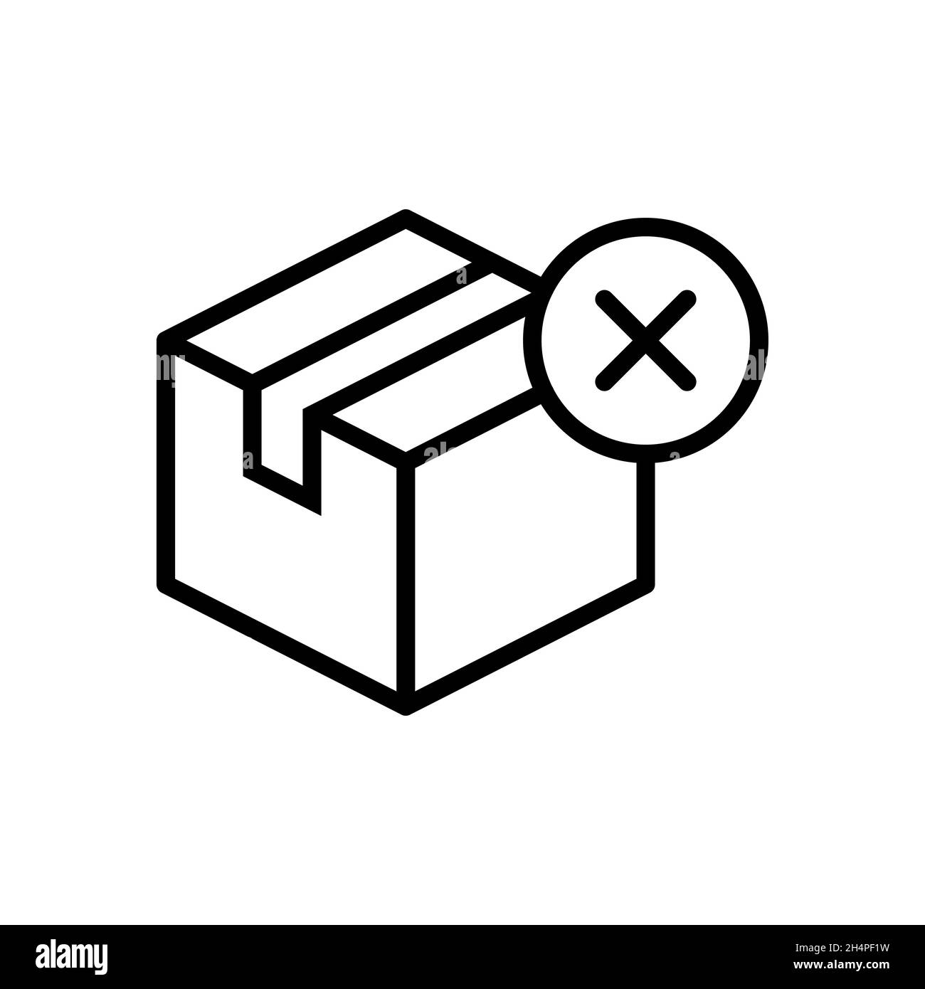 Cancel order line icon. Package not delivered. Delete order. Cardboard box with X sign. Check mark error symbol. Shipping not available. Vector Stock Vector