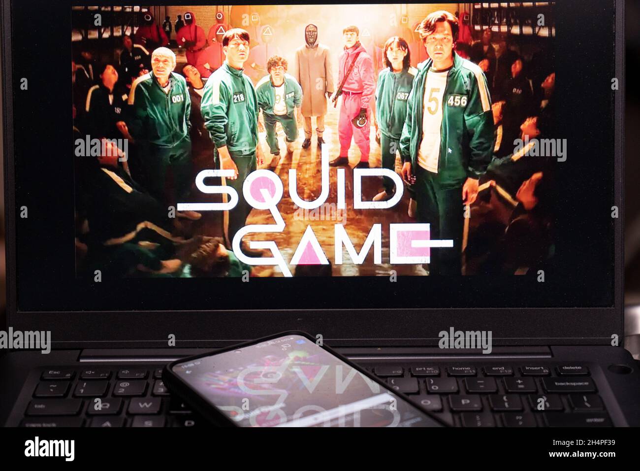 Laptop screen showing the very popular korean drama series squid game on  netflix which has become a best seller, cryptocurrency and is renewed for a  Stock Photo - Alamy