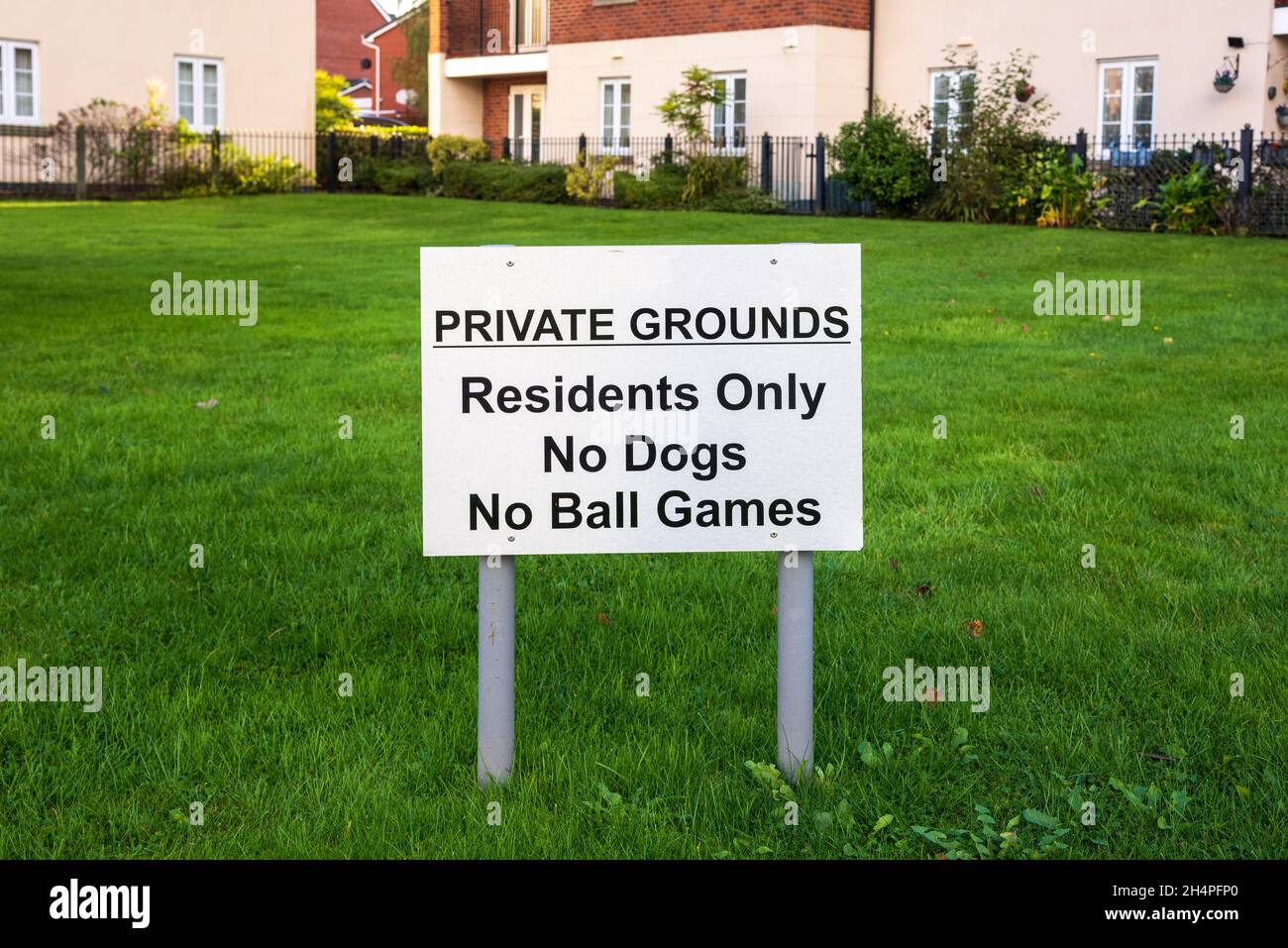 A prohibition sign banning ball games on an upmarket housing development. Stock Photo