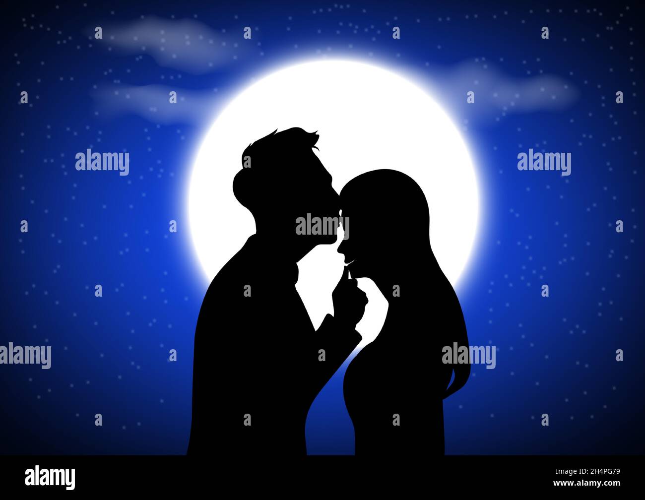 graphics image drawing Bride And Groom silhouette with The full moon ...