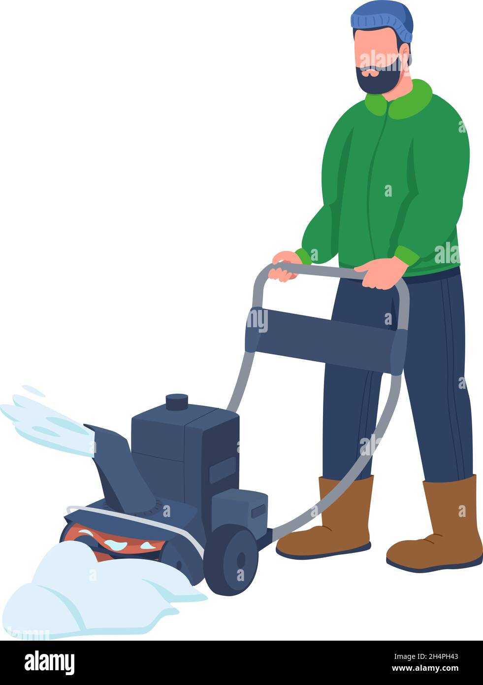 Man working with snowplow semi flat color vector character Stock Vector