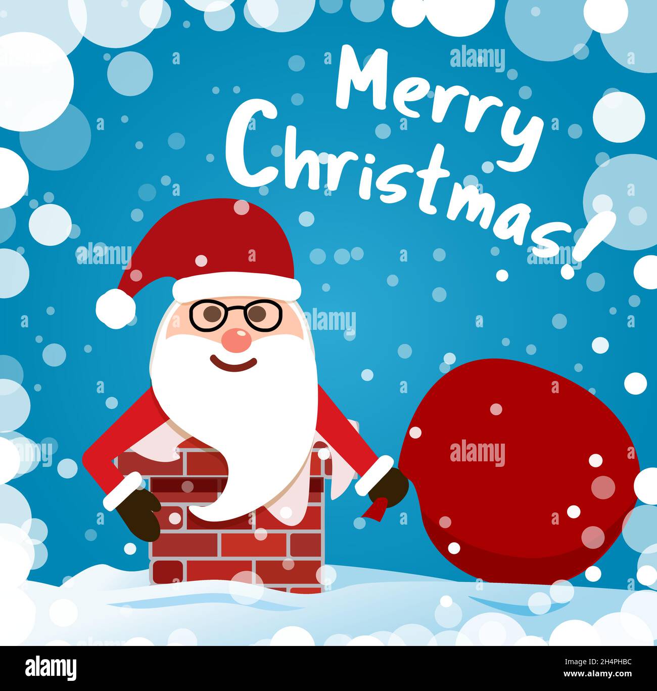 Santa Claus with a red bag of gifts, gets out of the chimney Stock Vector