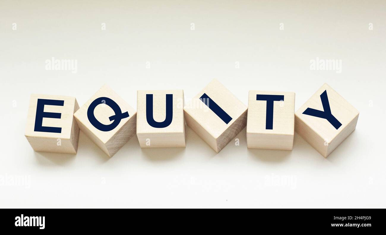 EQUITY word consisting of building blocks on white isolated background Stock Photo