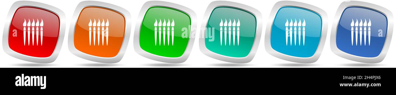Paint brush, art, paintbrush vector icon set, modern design, silver metallic glossy colorful web buttons collection Stock Vector