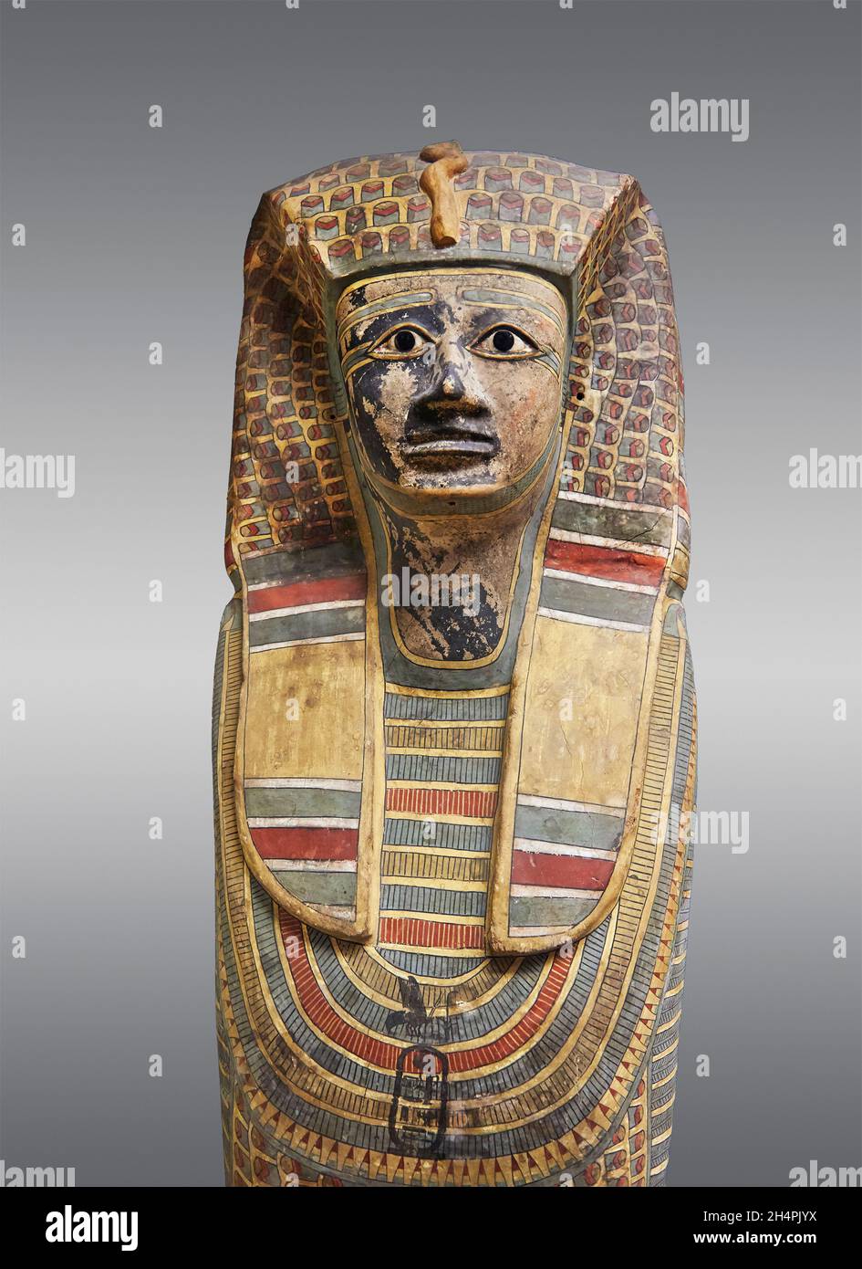 Ancient Egyptian sarcophagus coffin lid of King Sekhemre-Heruhirmaat Intef (or Antef, Inyotef). Painted wood, Circa 1600 B.C, 17th dynasty, Dra' Abu e Stock Photo