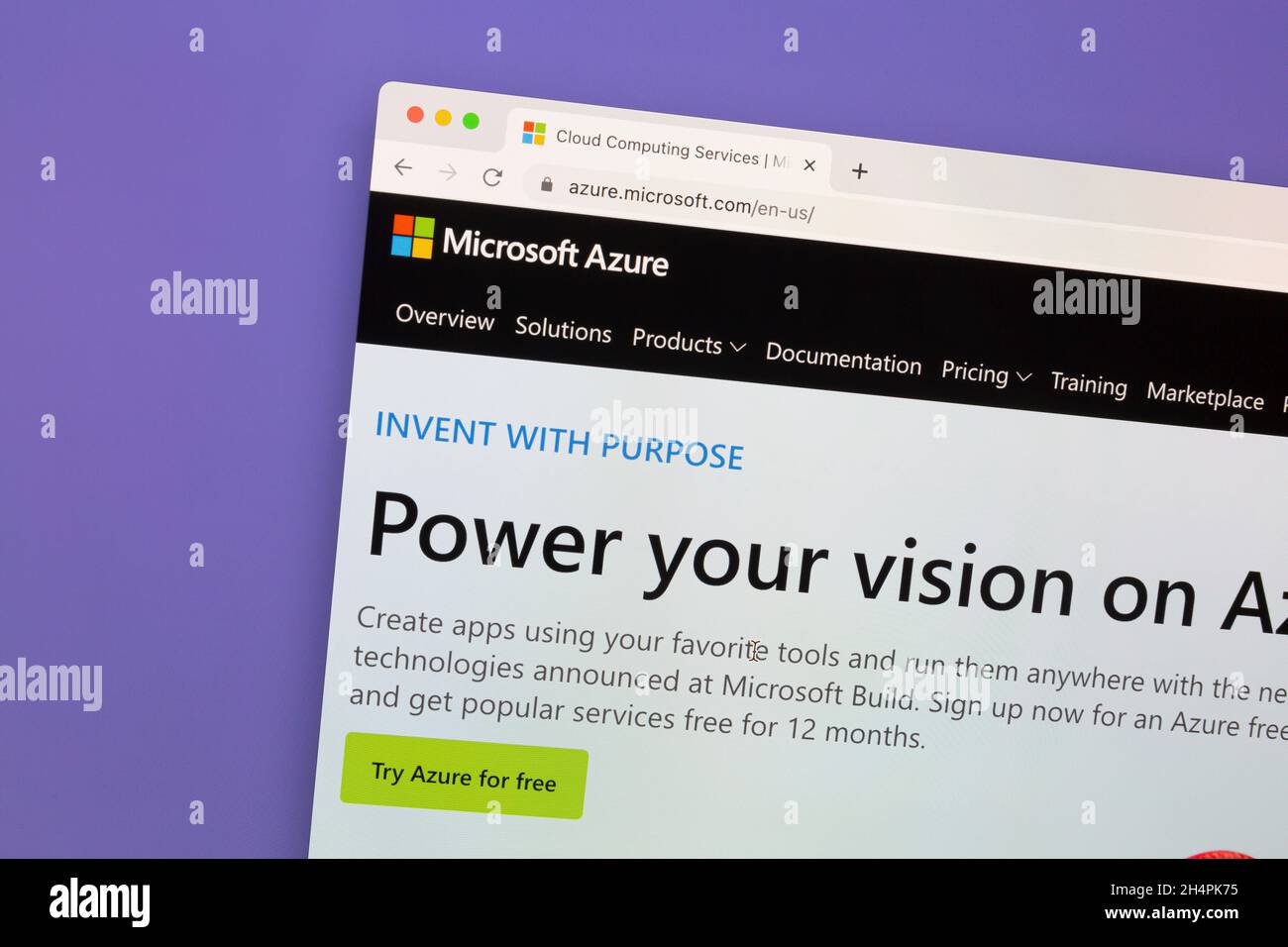 Ostersund, Sweden - April 29, 2021 Microsoft Azure homepage. Microsoft Azure is a cloud computing service created by Microsoft. Stock Photo