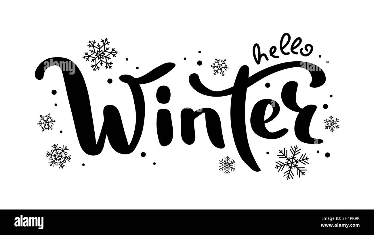 Hello winter lettering, cute handwritten vector illustration with ...